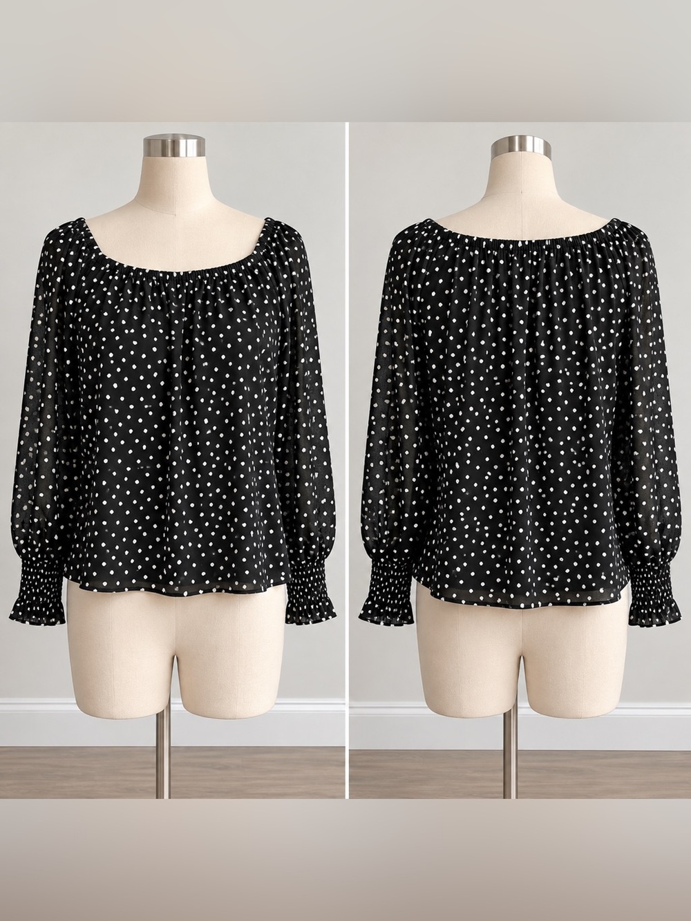 kate spade Black and White Polka Dot Long-Sleeve Blouse